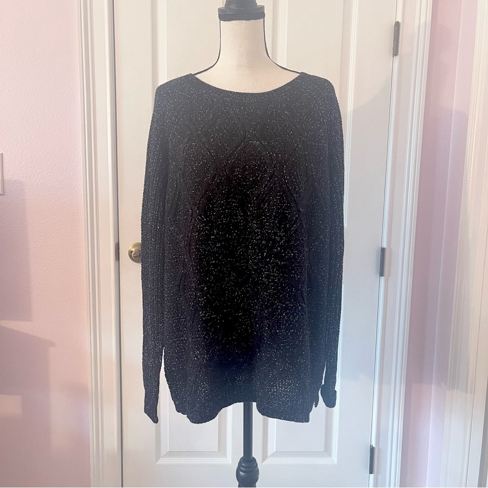 Faded Glory argyle front design black w/ silver metallic blend  sweater XL